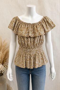Old Navy Size L Off Shoulder Peplum Top Boho Peasant Ruffle Cottagecore Festival